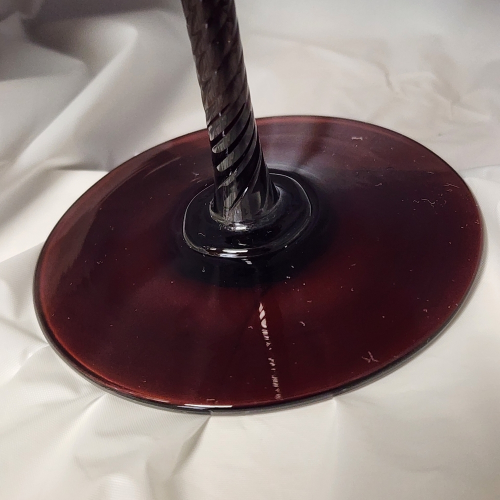 Empoli Italian Glass Optic Glass 10.5" Long Stem Amethyst Snifter Goblet Vase - Picture 6 of 6